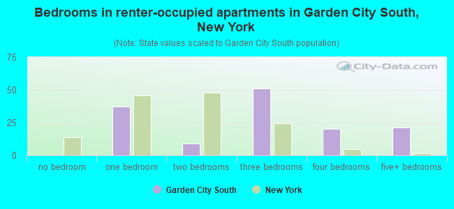 Bedrooms in renter-occupied apartments in Garden City South, New York
