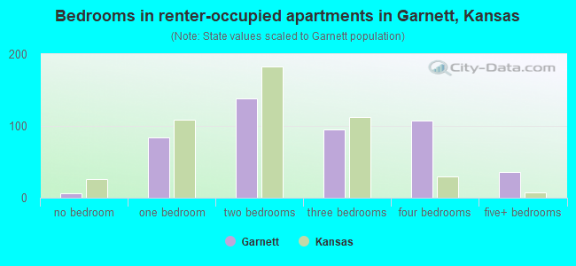 Bedrooms in renter-occupied apartments in Garnett, Kansas