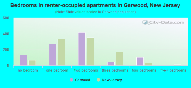 Bedrooms in renter-occupied apartments in Garwood, New Jersey