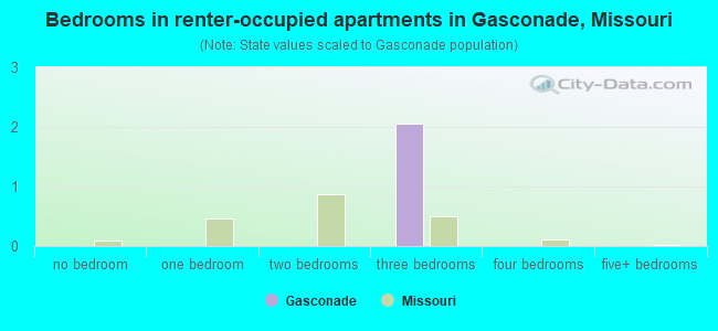 Bedrooms in renter-occupied apartments in Gasconade, Missouri