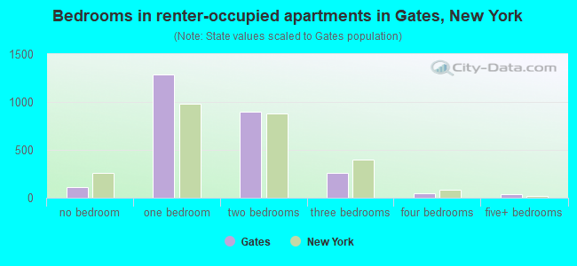 Bedrooms in renter-occupied apartments in Gates, New York