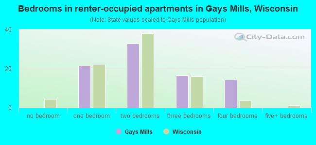 Bedrooms in renter-occupied apartments in Gays Mills, Wisconsin