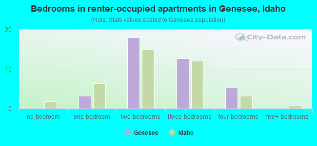 Bedrooms in renter-occupied apartments in Genesee, Idaho