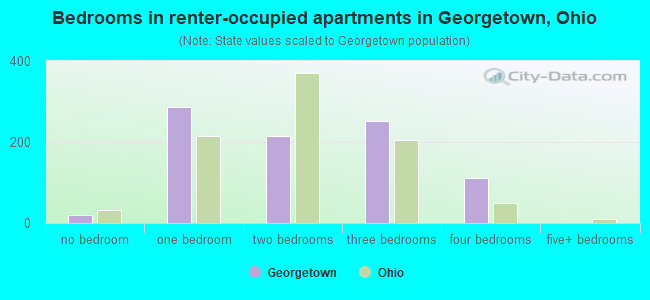 Bedrooms in renter-occupied apartments in Georgetown, Ohio
