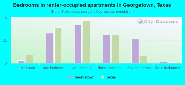 Bedrooms in renter-occupied apartments in Georgetown, Texas
