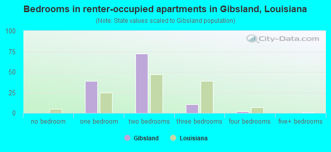 Bedrooms in renter-occupied apartments in Gibsland, Louisiana