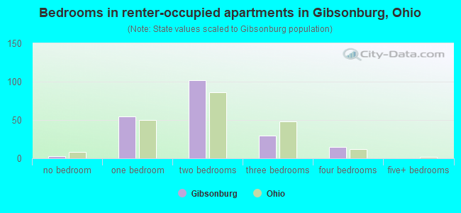 Bedrooms in renter-occupied apartments in Gibsonburg, Ohio