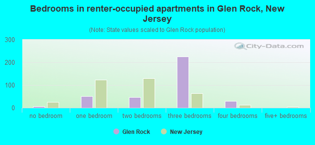 Bedrooms in renter-occupied apartments in Glen Rock, New Jersey