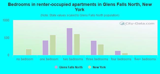 Bedrooms in renter-occupied apartments in Glens Falls North, New York