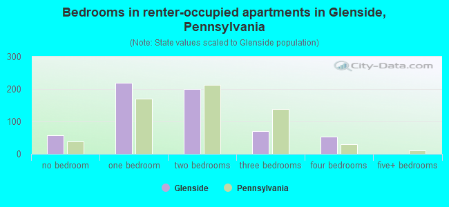 Bedrooms in renter-occupied apartments in Glenside, Pennsylvania