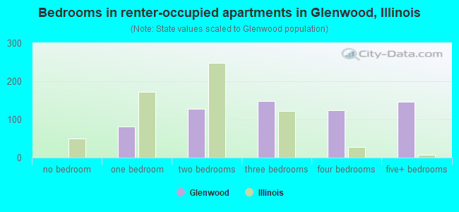 Bedrooms in renter-occupied apartments in Glenwood, Illinois