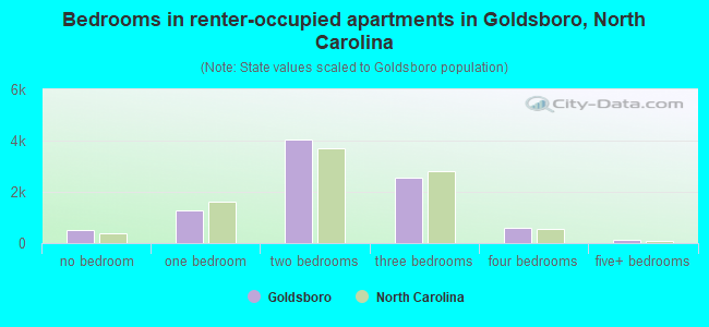 Bedrooms in renter-occupied apartments in Goldsboro, North Carolina