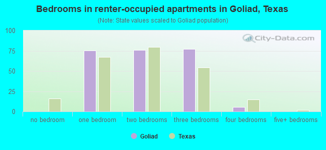 Bedrooms in renter-occupied apartments in Goliad, Texas