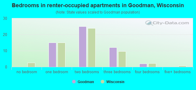 Bedrooms in renter-occupied apartments in Goodman, Wisconsin