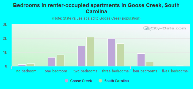 Bedrooms in renter-occupied apartments in Goose Creek, South Carolina