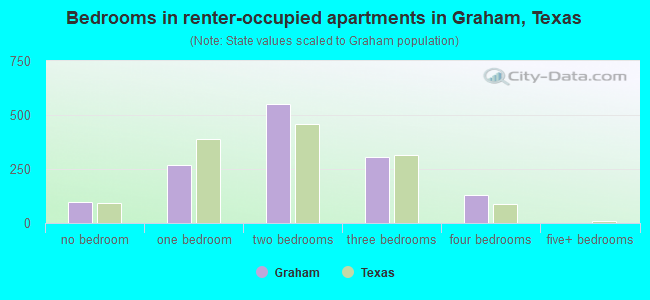 Bedrooms in renter-occupied apartments in Graham, Texas