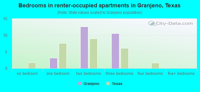 Bedrooms in renter-occupied apartments in Granjeno, Texas