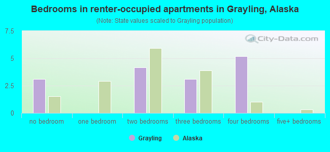 Bedrooms in renter-occupied apartments in Grayling, Alaska