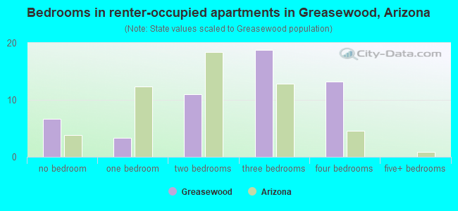 Bedrooms in renter-occupied apartments in Greasewood, Arizona