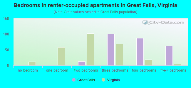 Bedrooms in renter-occupied apartments in Great Falls, Virginia