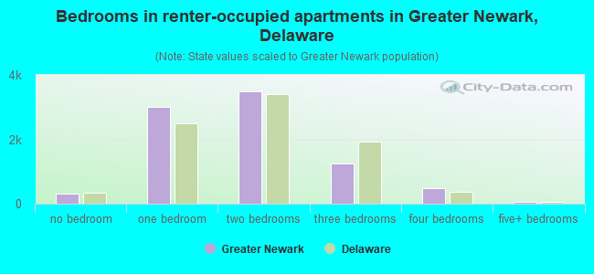 Bedrooms in renter-occupied apartments in Greater Newark, Delaware