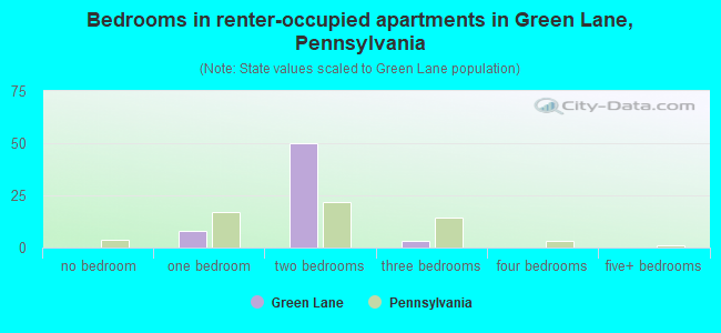 Bedrooms in renter-occupied apartments in Green Lane, Pennsylvania