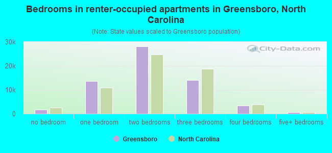 Bedrooms in renter-occupied apartments in Greensboro, North Carolina