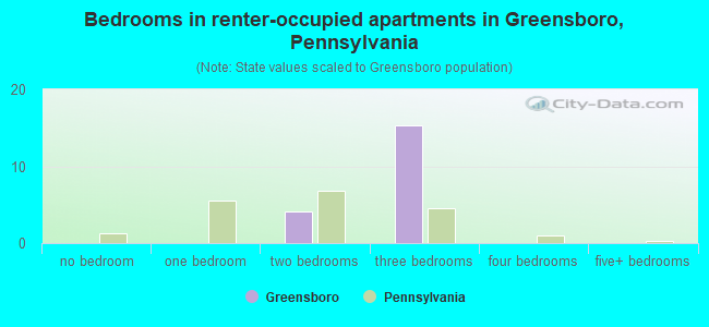 Bedrooms in renter-occupied apartments in Greensboro, Pennsylvania