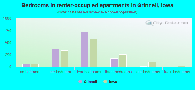 Bedrooms in renter-occupied apartments in Grinnell, Iowa