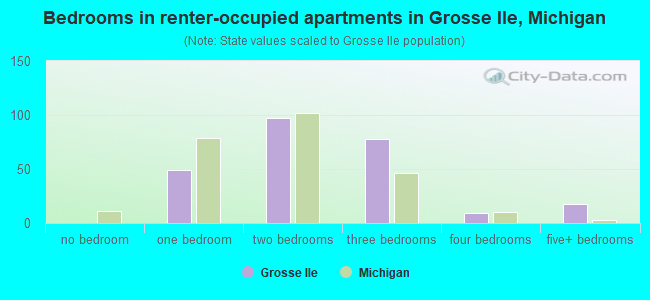 Bedrooms in renter-occupied apartments in Grosse Ile, Michigan