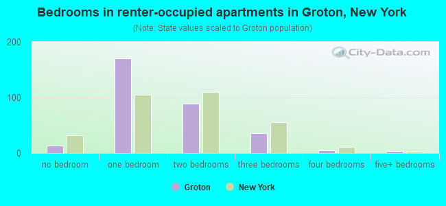 Bedrooms in renter-occupied apartments in Groton, New York