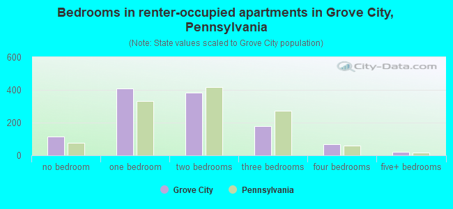 Bedrooms in renter-occupied apartments in Grove City, Pennsylvania