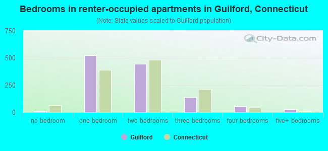 Bedrooms in renter-occupied apartments in Guilford, Connecticut
