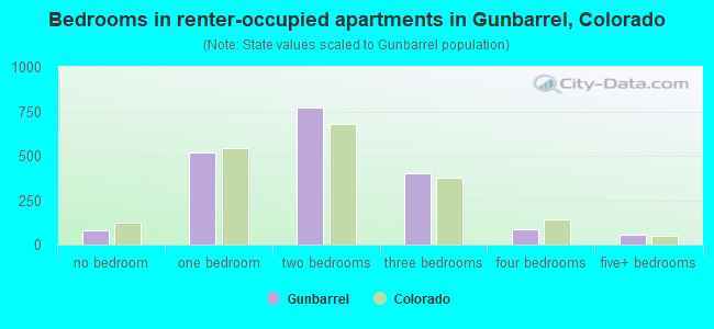 Bedrooms in renter-occupied apartments in Gunbarrel, Colorado