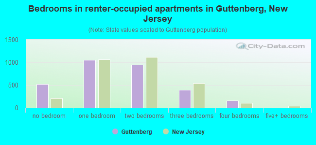 Bedrooms in renter-occupied apartments in Guttenberg, New Jersey
