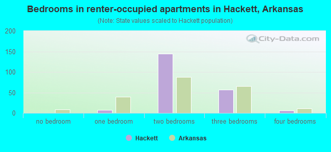 Bedrooms in renter-occupied apartments in Hackett, Arkansas