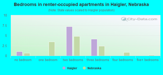 Bedrooms in renter-occupied apartments in Haigler, Nebraska