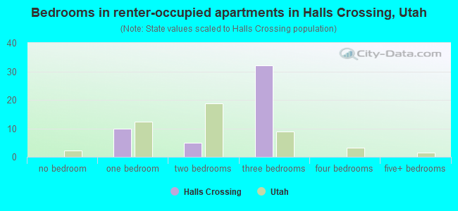 Bedrooms in renter-occupied apartments in Halls Crossing, Utah