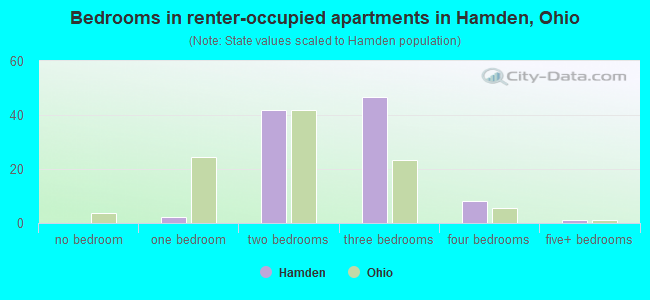 Bedrooms in renter-occupied apartments in Hamden, Ohio