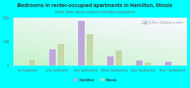 Bedrooms in renter-occupied apartments in Hamilton, Illinois