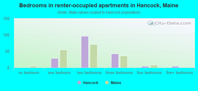 Bedrooms in renter-occupied apartments in Hancock, Maine