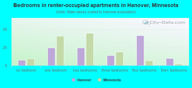 Bedrooms in renter-occupied apartments in Hanover, Minnesota