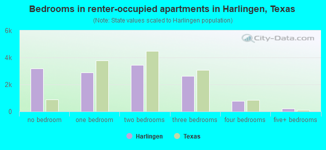 Bedrooms in renter-occupied apartments in Harlingen, Texas