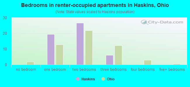 Bedrooms in renter-occupied apartments in Haskins, Ohio