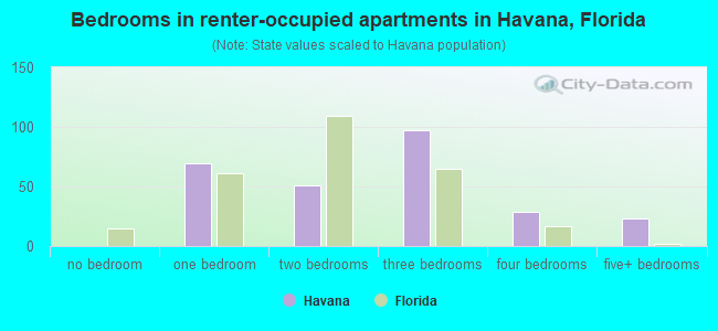 Bedrooms in renter-occupied apartments in Havana, Florida