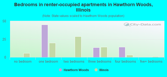 Bedrooms in renter-occupied apartments in Hawthorn Woods, Illinois