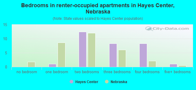 Bedrooms in renter-occupied apartments in Hayes Center, Nebraska