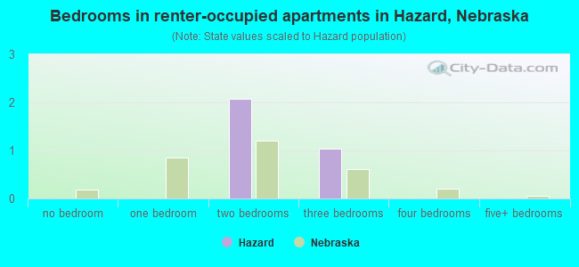 Bedrooms in renter-occupied apartments in Hazard, Nebraska