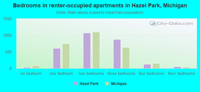 Bedrooms in renter-occupied apartments in Hazel Park, Michigan