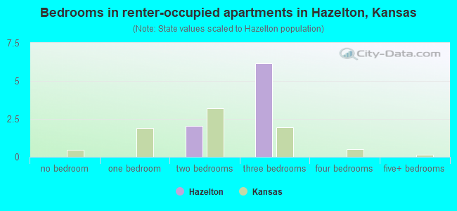 Bedrooms in renter-occupied apartments in Hazelton, Kansas